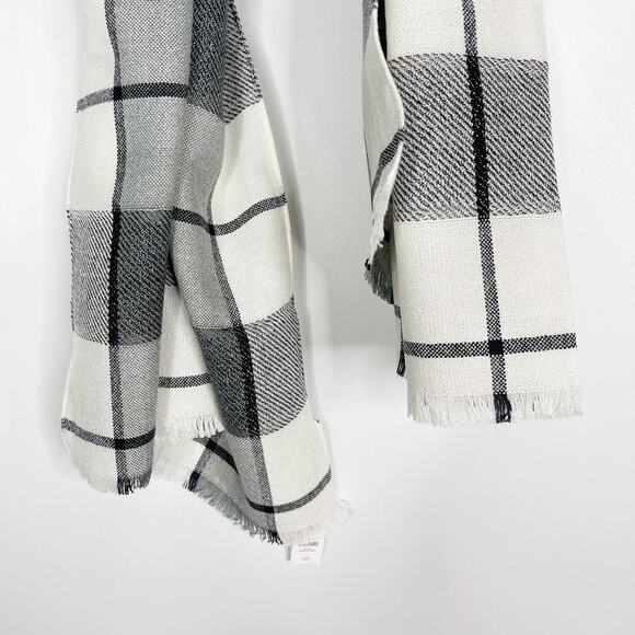 New Talbots Cream Gray Black Windowpane Plaid Scarf Shimmer Wool Blend Fringe - Picture 3 of 10